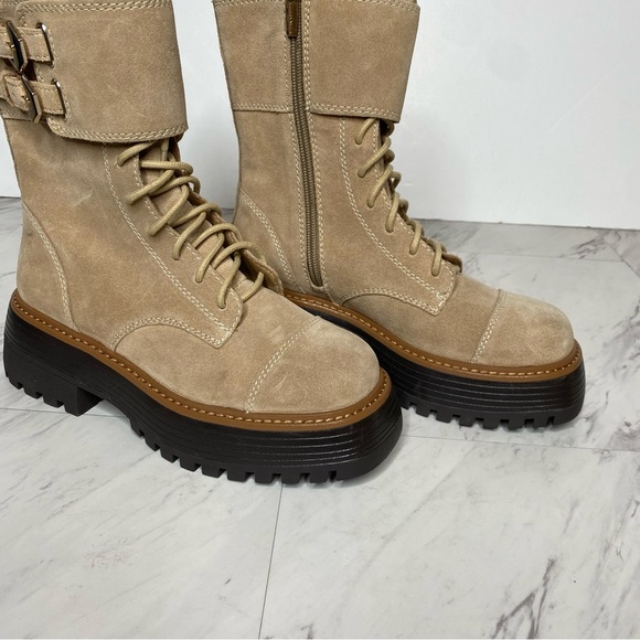 Vince Camuto Monchia Tan Suede Lace Up Lug Sole Boot 5M - Picture 9 of 14